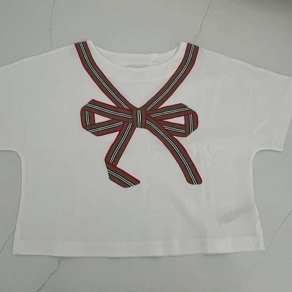 Burberry White Nova Check Bow Tie Short Sleeve Oversized Tee Shirt
